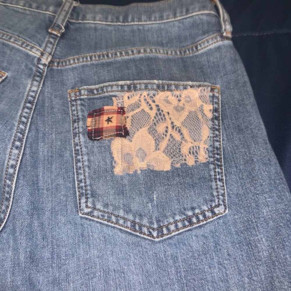 One of a Kind Western Patchwork Jeans - Picture 6 of 7